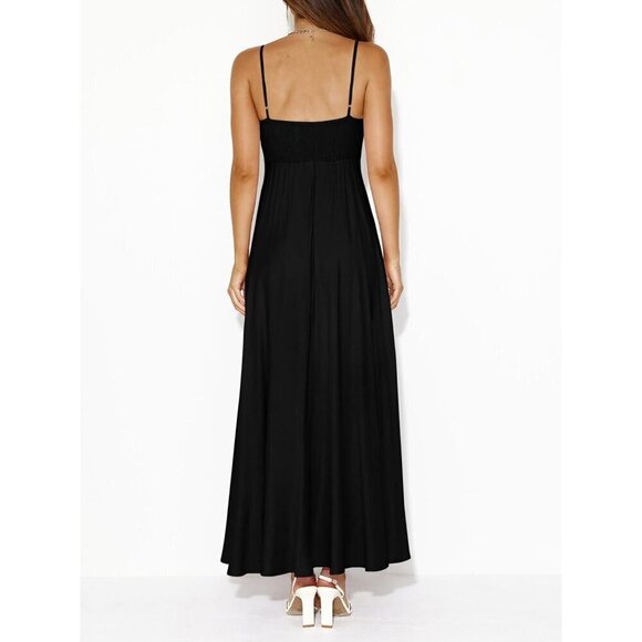 ✨Perttygarden Maxi Dresses Women Black Spaghetti Strap A Line Long Flowy Dress - Picture 5 of 6